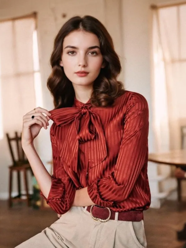 Cassandra Tie Neck Blouse sold by Simple Retro