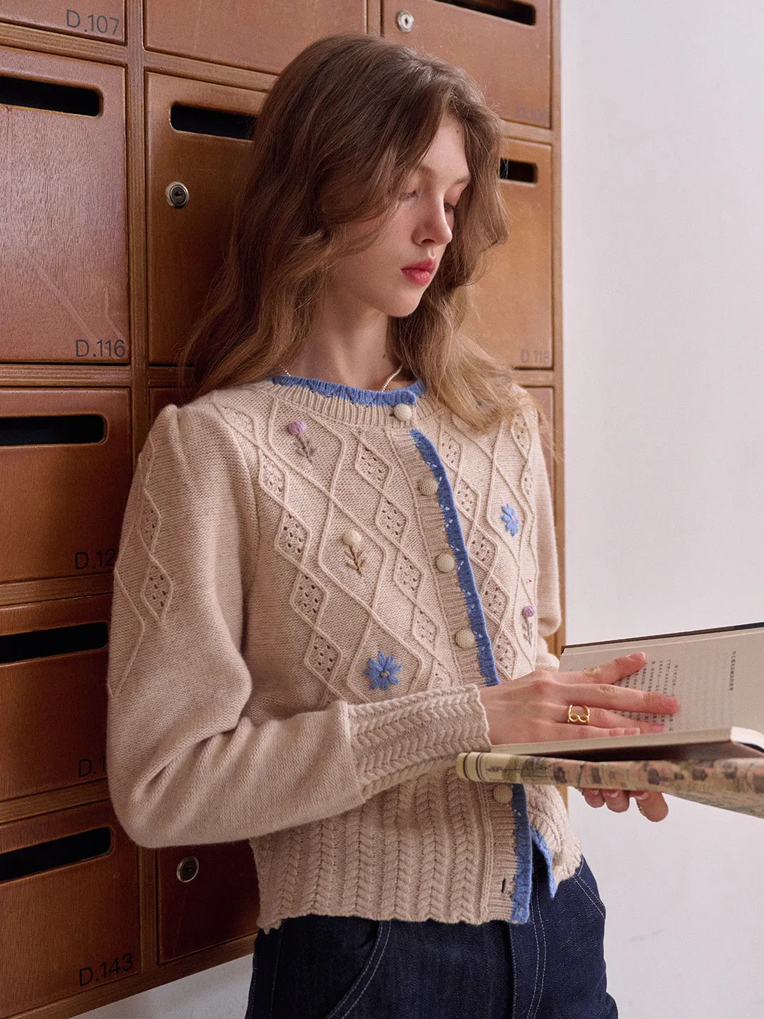 Marie Round Neck Crochet Wool Cardigan sold by Simple Retro product image thumbnail 5