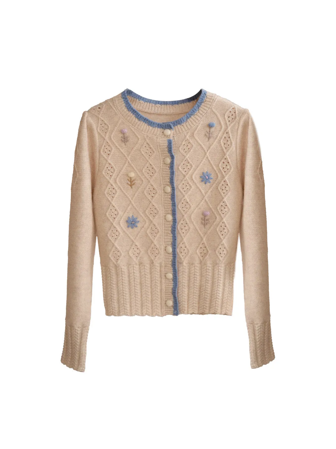Marie Round Neck Crochet Wool Cardigan sold by Simple Retro product image thumbnail 2