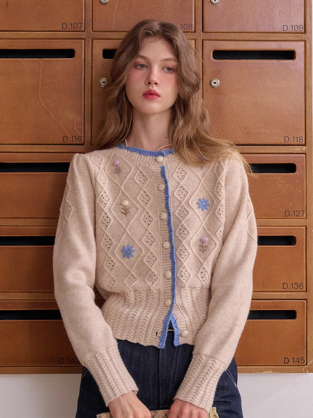 Marie Round Neck Crochet Wool Cardigan sold by Simple Retro
