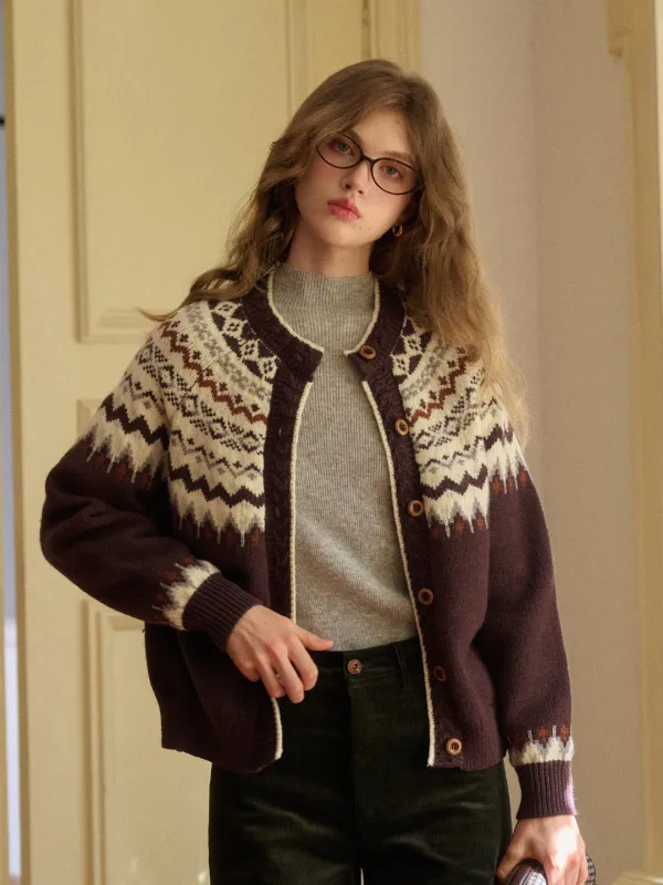 Dylan Round Neck Fair Isle Wool Cardigan sold by Simple Retro