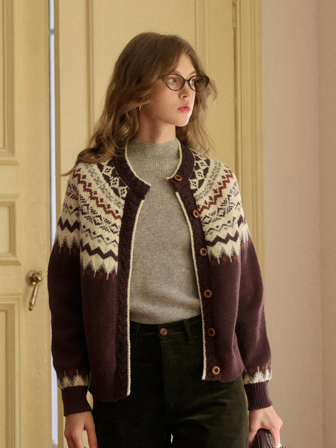 Dylan Round Neck Fair Isle Wool Cardigan sold by Simple Retro product image thumbnail 2