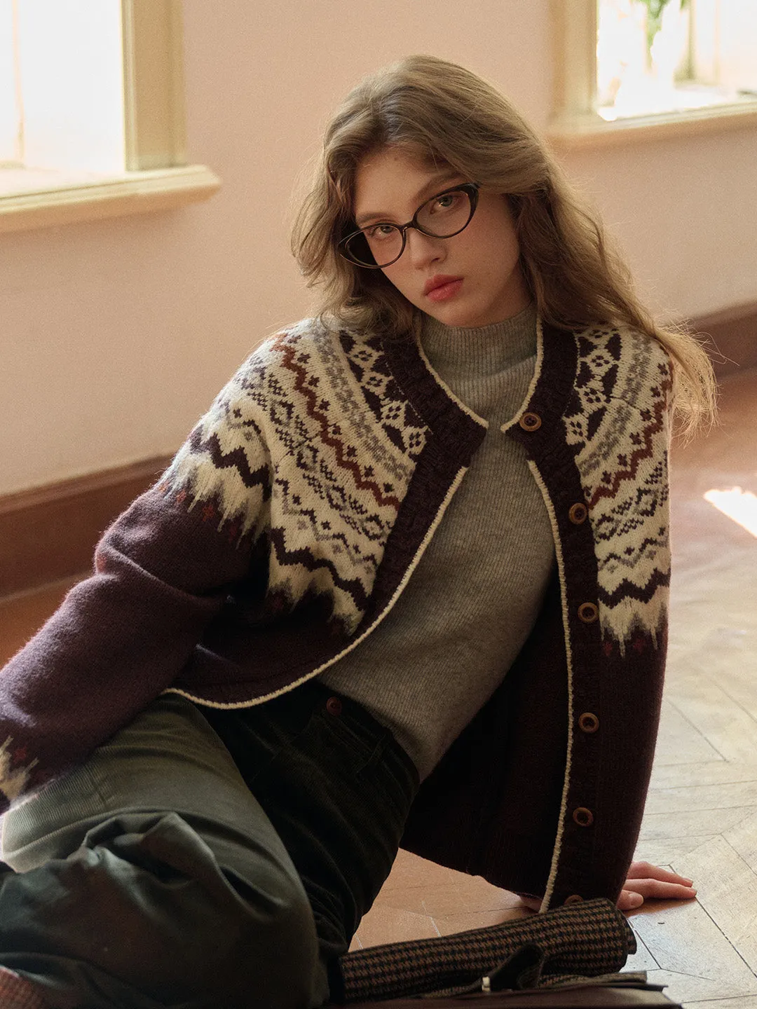 Dylan Round Neck Fair Isle Wool Cardigan sold by Simple Retro product image thumbnail 3