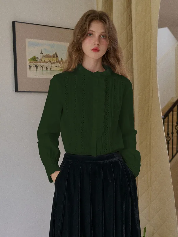 Journi Ruffle Collar Hollow 100% Cotton Blouse sold by Simple Retro