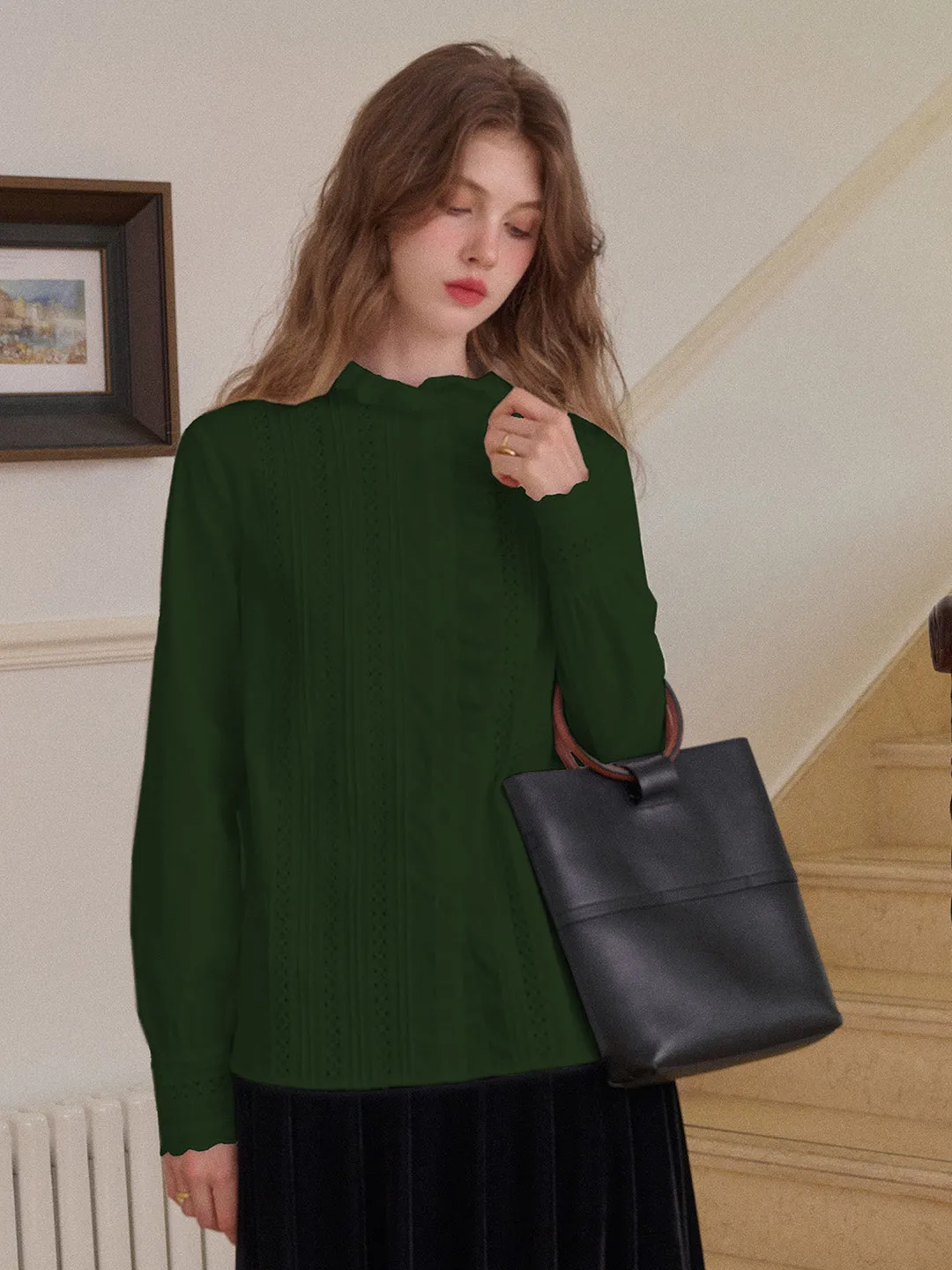 Journi Ruffle Collar Hollow 100% Cotton Blouse sold by Simple Retro product image thumbnail 2