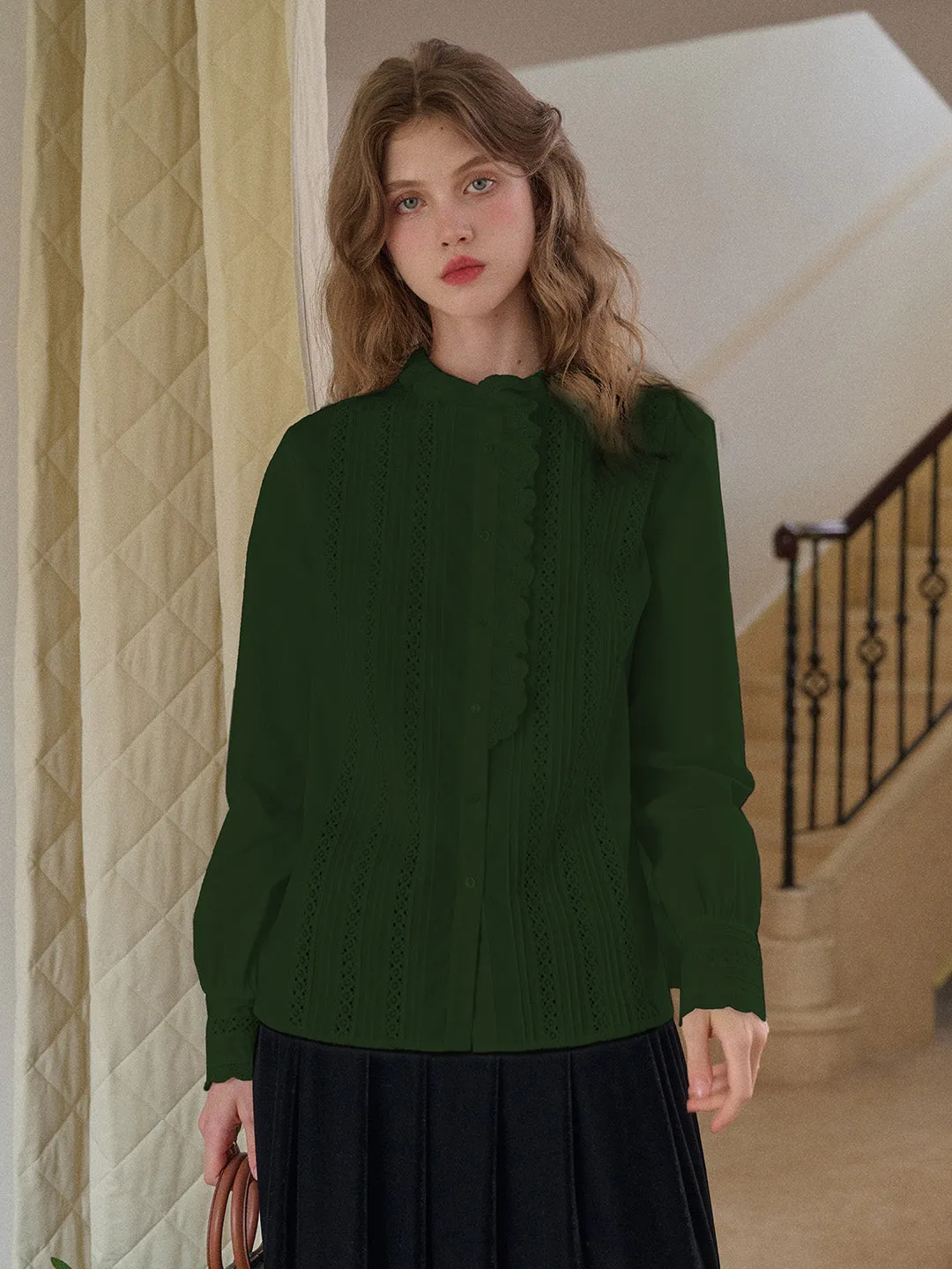 Journi Ruffle Collar Hollow 100% Cotton Blouse sold by Simple Retro product image thumbnail 3