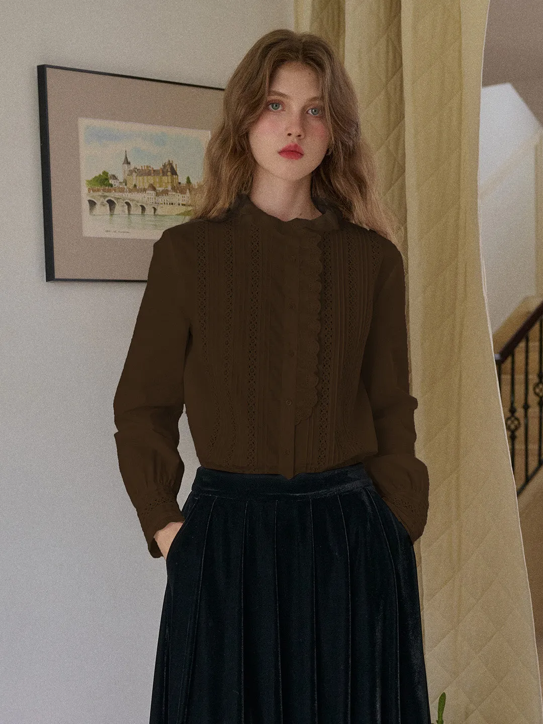 Journi Ruffle Collar Hollow 100% Cotton Blouse sold by Simple Retro product image thumbnail 2