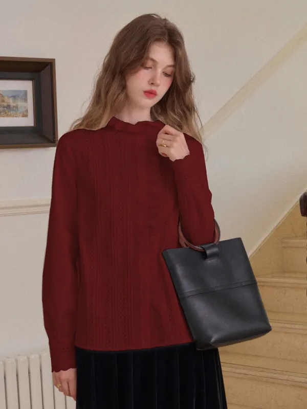 Journi Ruffle Collar Hollow 100% Cotton Blouse sold by Simple Retro