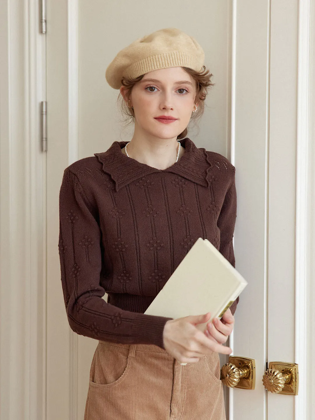 Jasmine Cable Polo Brown Knit Sweater sold by Simple Retro product image thumbnail 4