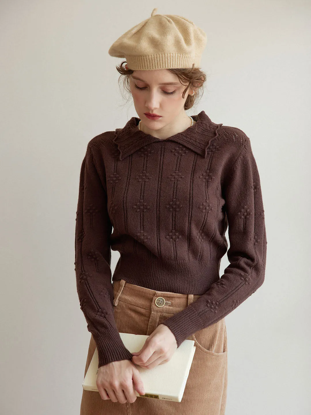 Jasmine Cable Polo Brown Knit Sweater sold by Simple Retro product image thumbnail 3