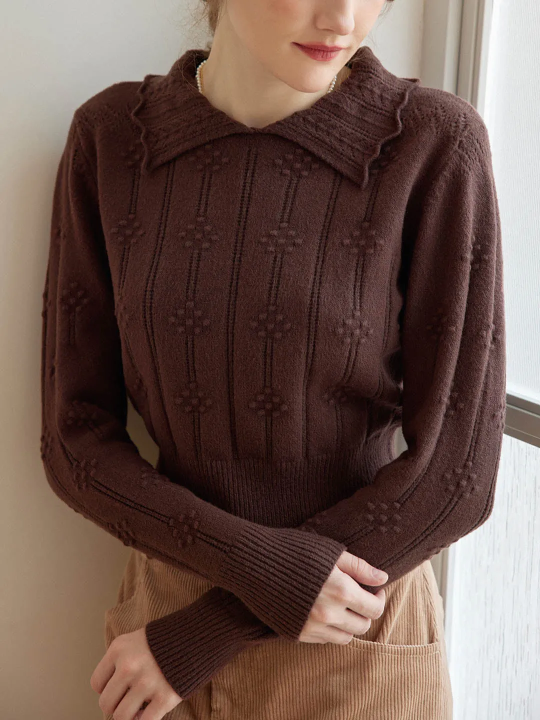 Jasmine Cable Polo Brown Knit Sweater sold by Simple Retro product image thumbnail 2
