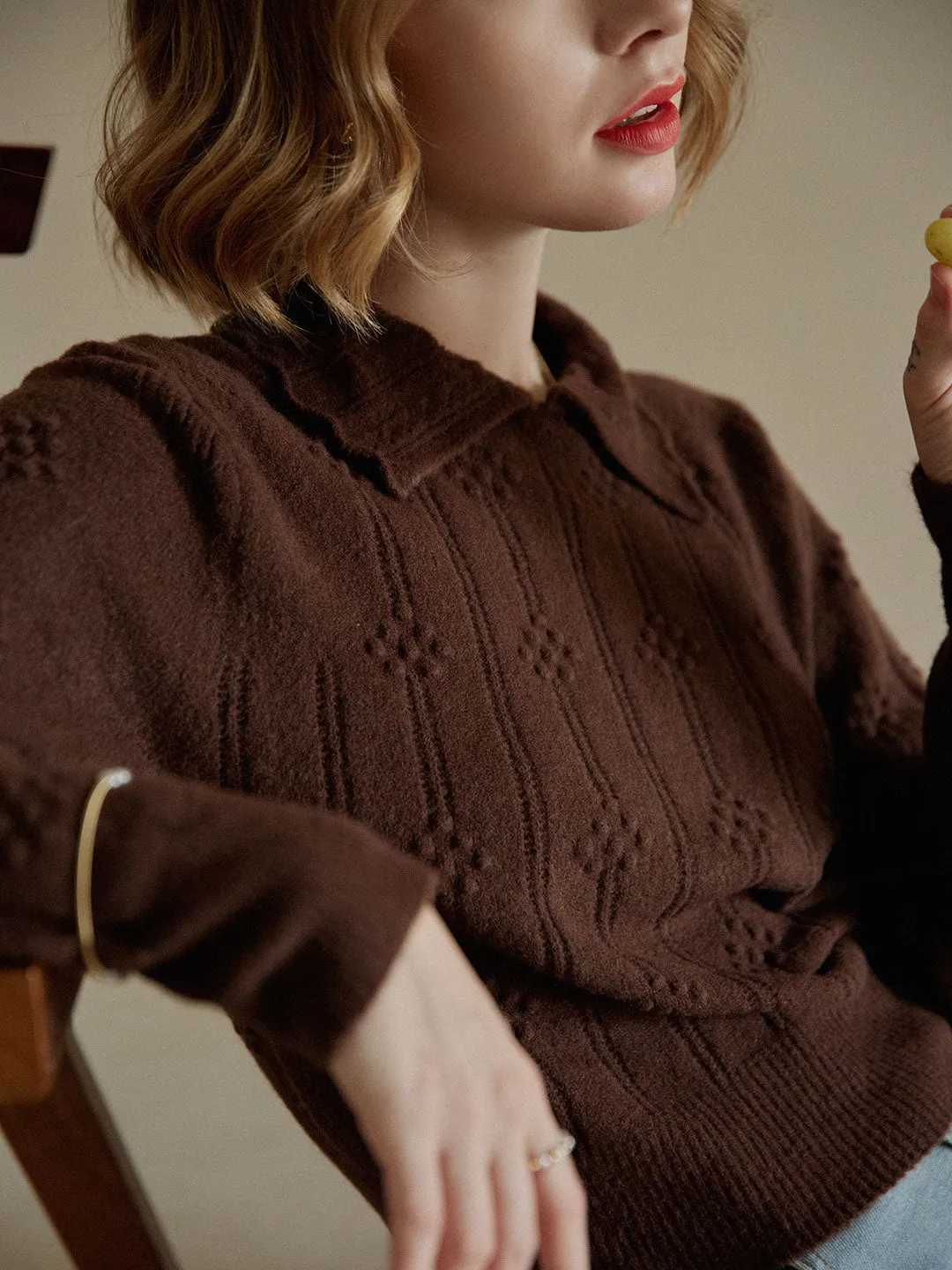 Jasmine Cable Polo Brown Knit Sweater sold by Simple Retro product image thumbnail 5