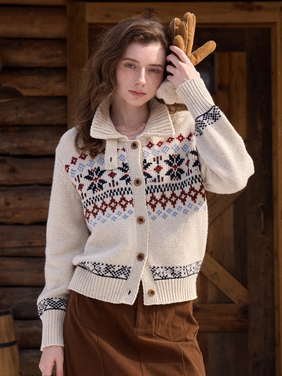 Madilynn Lapel Fair Isle Wool Cardigan sold by Simple Retro