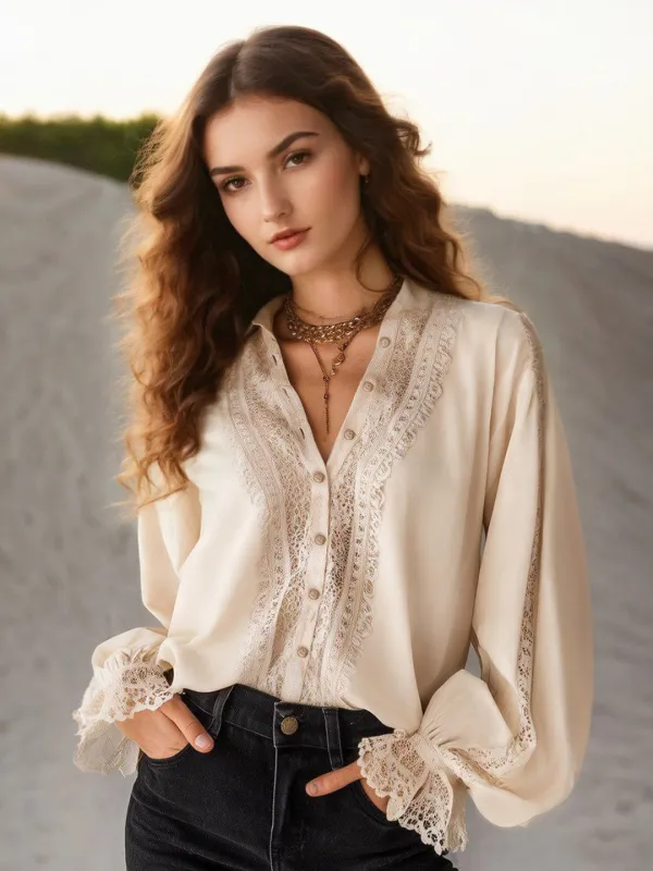 Lenora V-Neck Blouse sold by Simple Retro