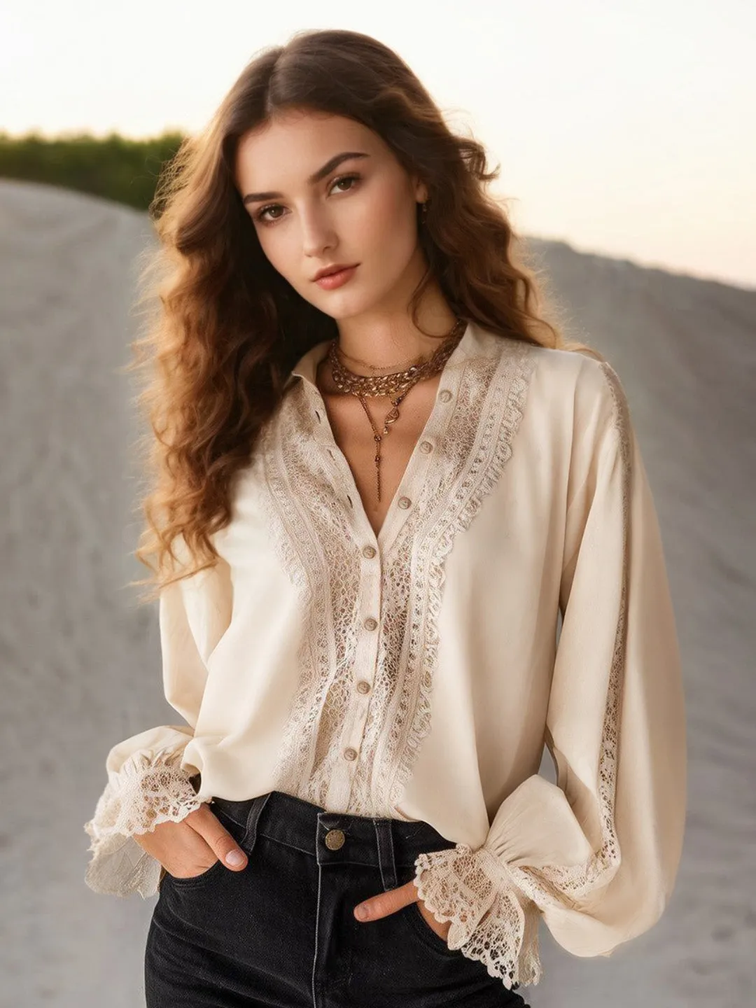 Lenora V-Neck Blouse sold by Simple Retro