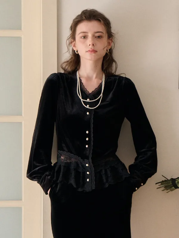 Theodora V-Neck Hollow Blouse sold by Simple Retro