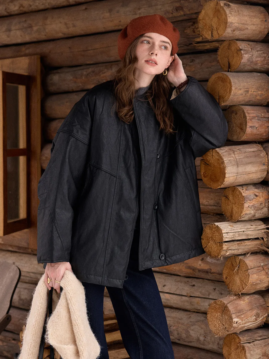 Cheyenne Faux Leather Down Jacket sold by Simple Retro