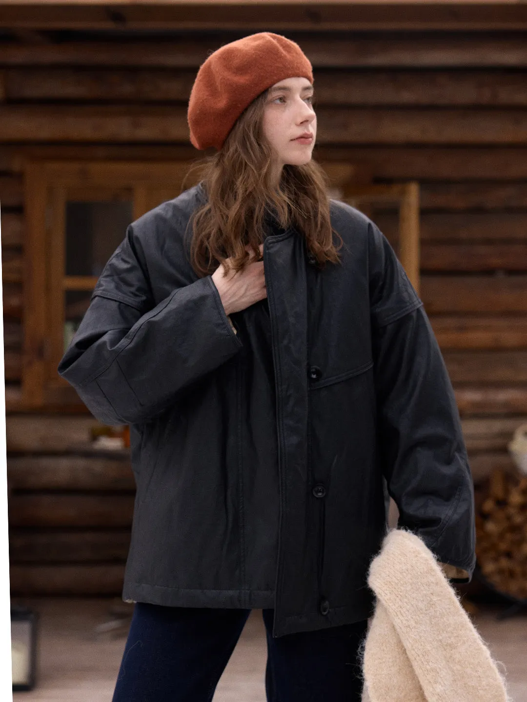 Cheyenne Faux Leather Down Jacket sold by Simple Retro product image thumbnail 4