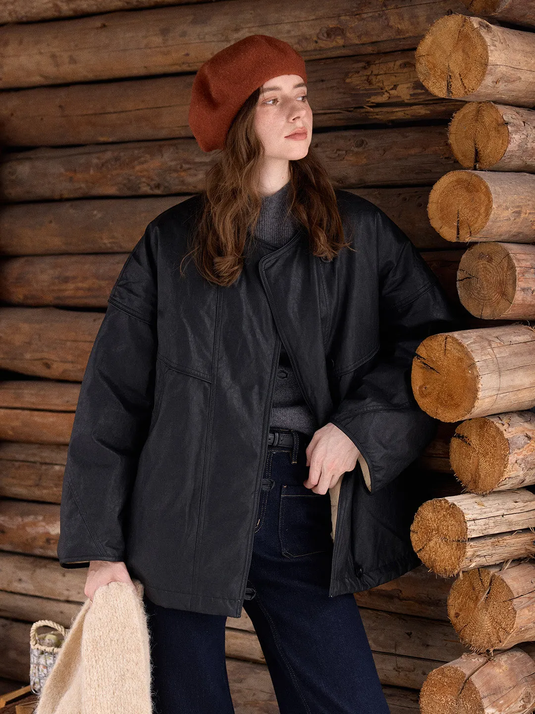 Cheyenne Faux Leather Down Jacket sold by Simple Retro product image thumbnail 5