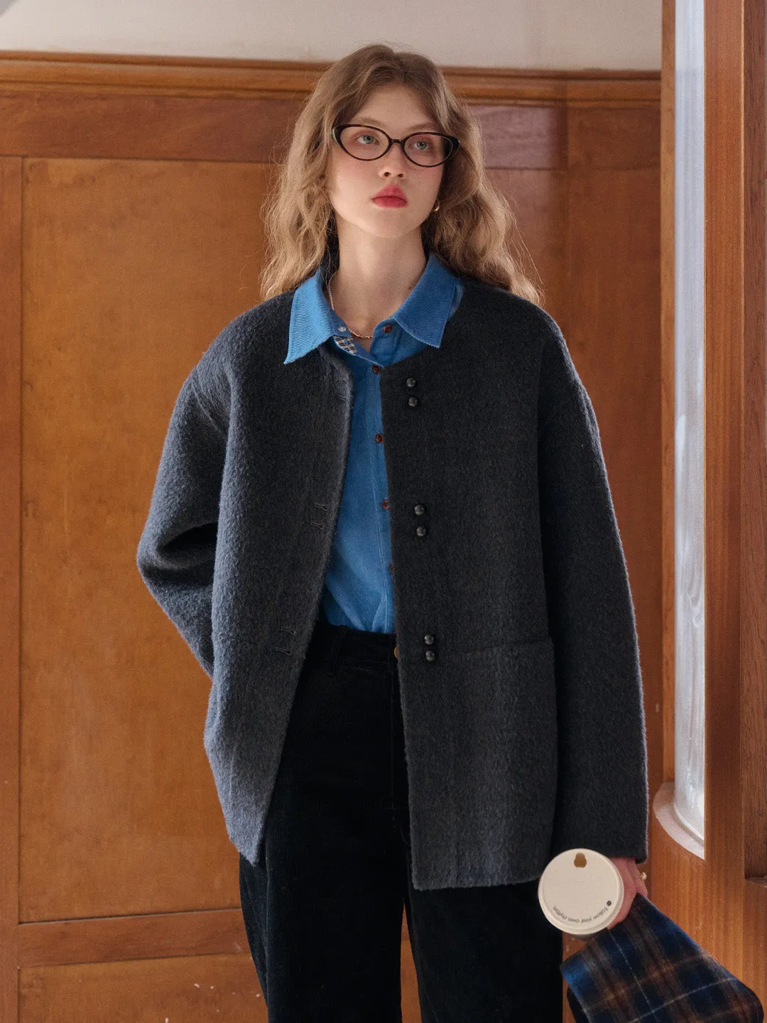Jream Plaid Scarf Wool Coat sold by Simple Retro product image thumbnail 2