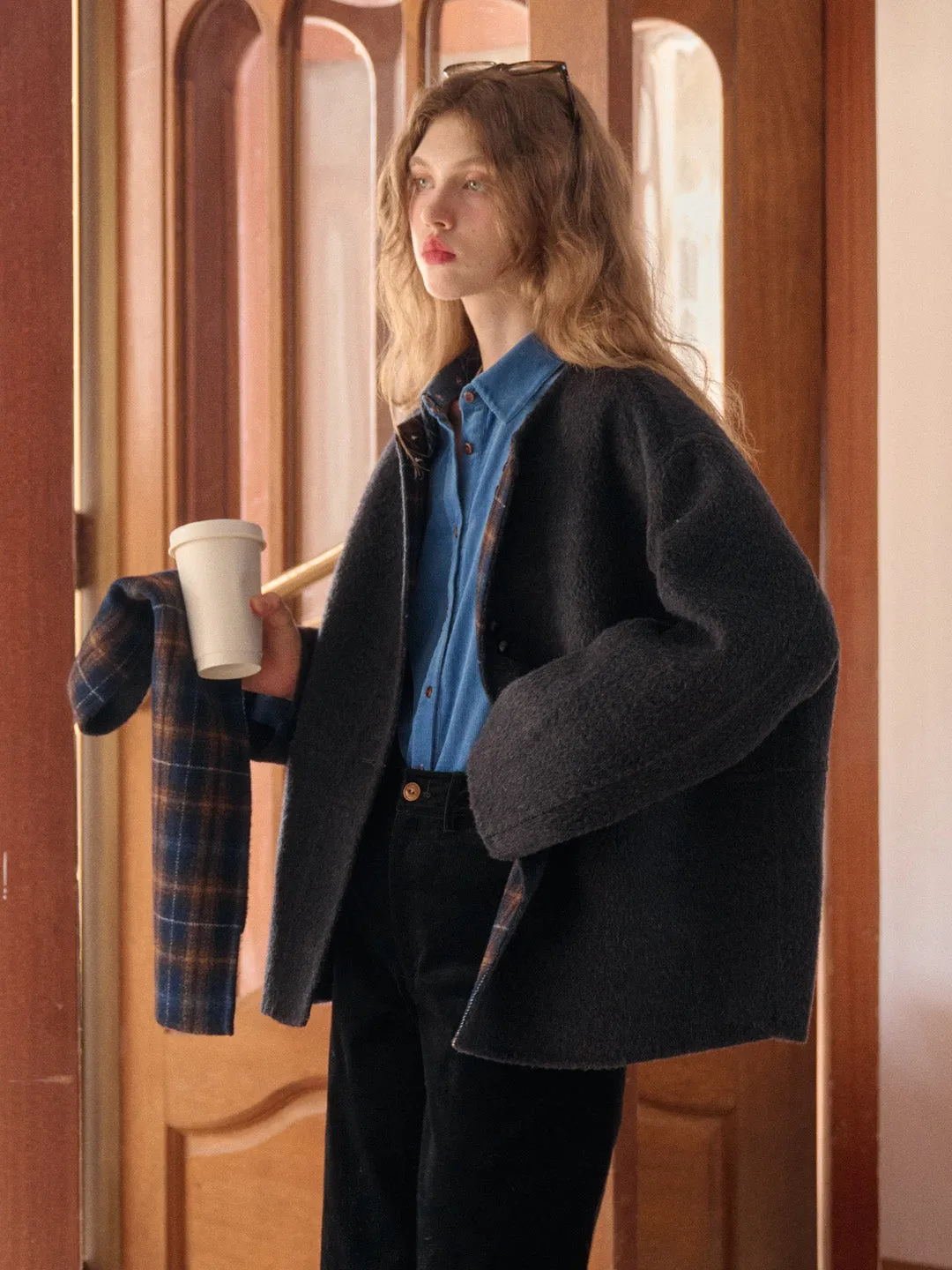 Jream Plaid Scarf Wool Coat sold by Simple Retro product image thumbnail 4