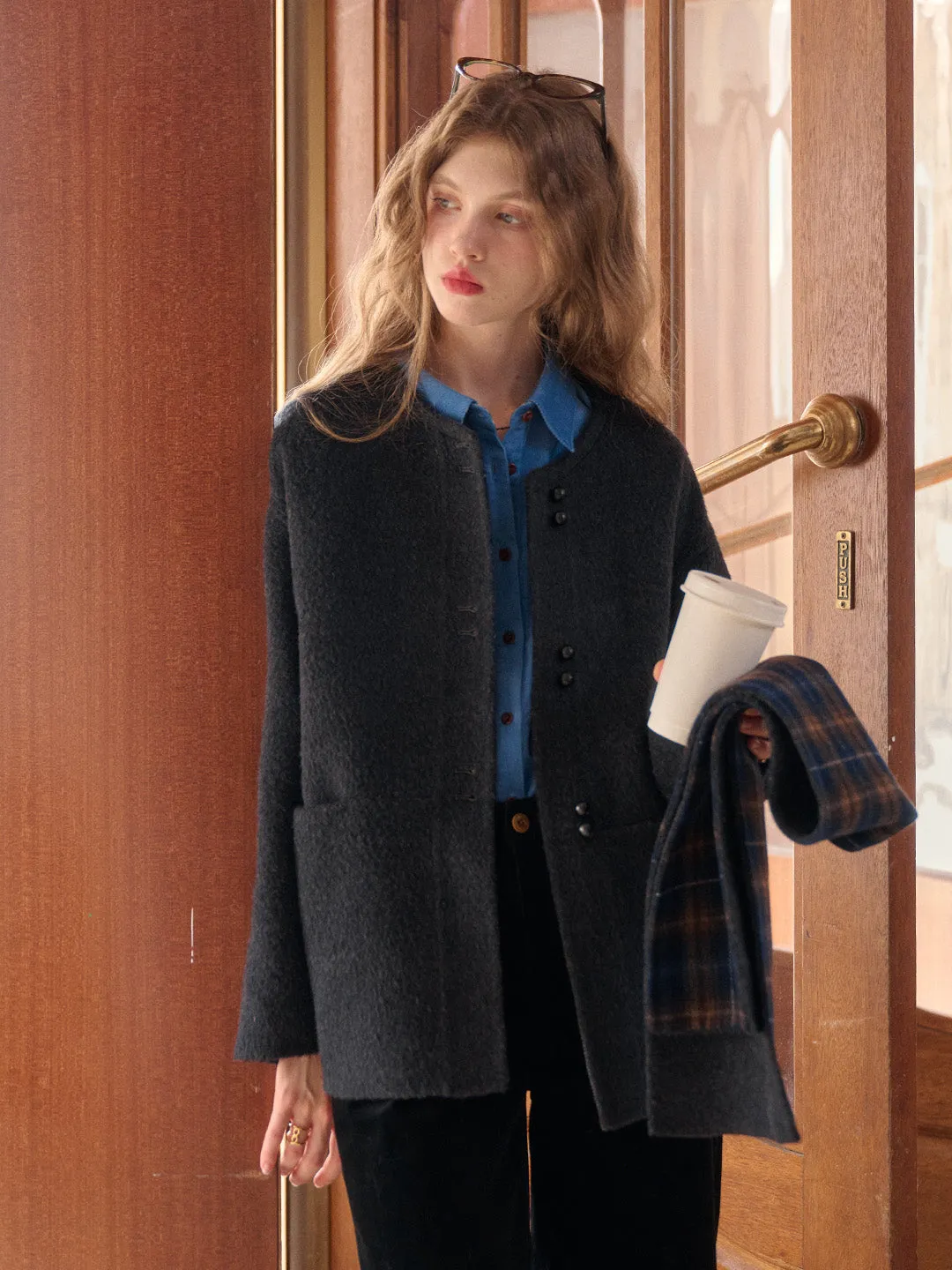Jream Plaid Scarf Wool Coat sold by Simple Retro product image thumbnail 5