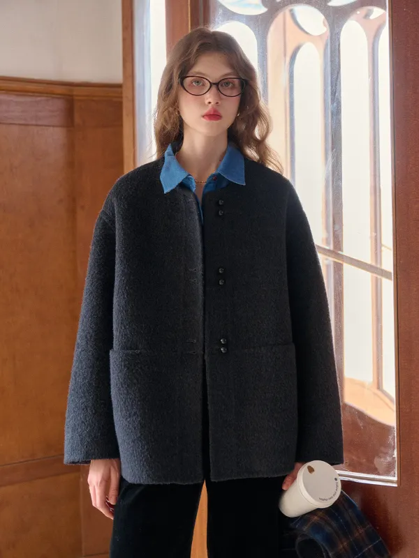 Jream Plaid Scarf Wool Coat made by Simple Retro