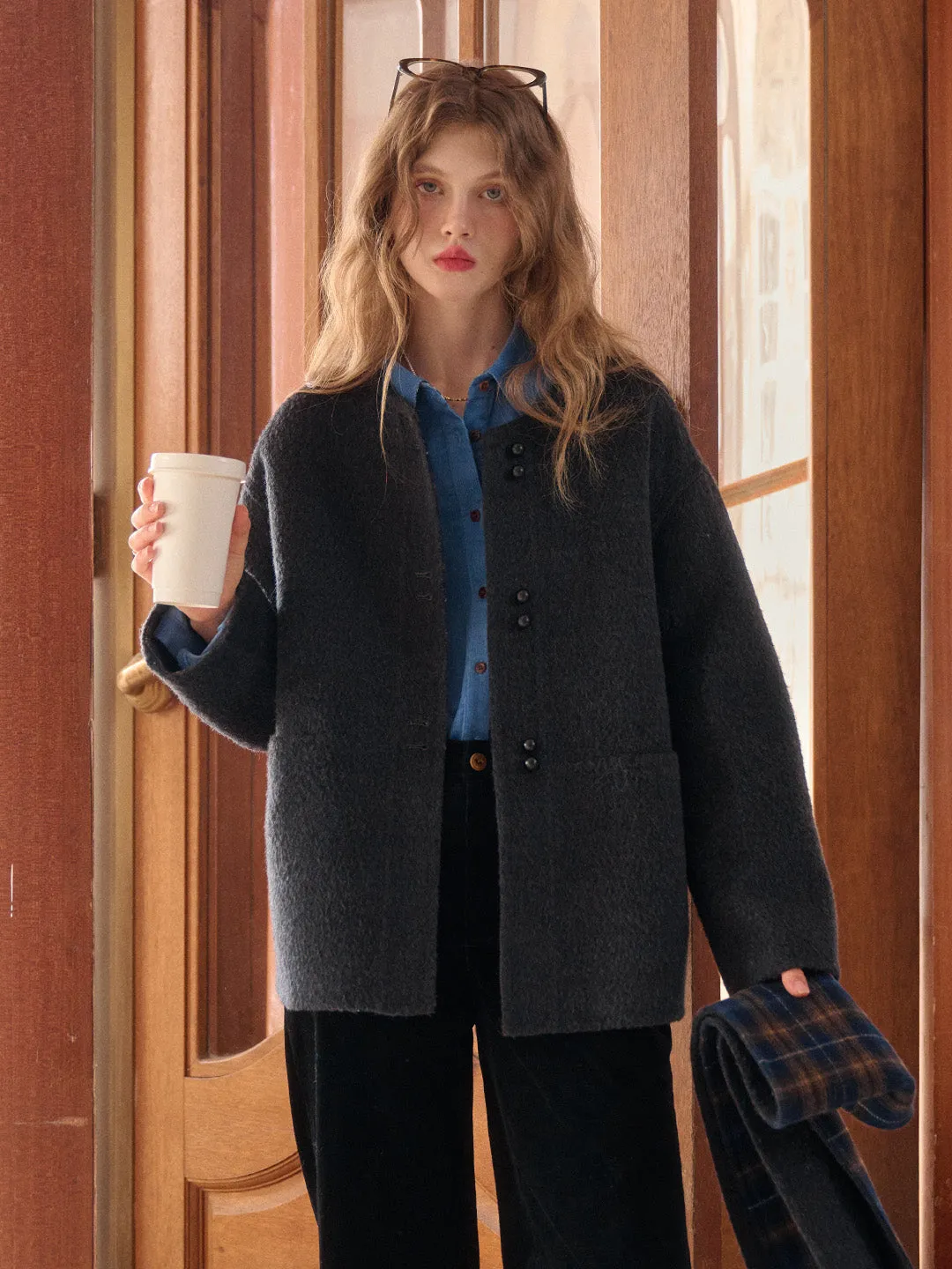 Jream Plaid Scarf Wool Coat sold by Simple Retro product image thumbnail 3