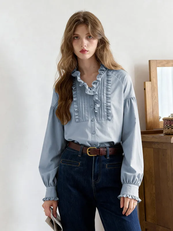 Henley Ruffle Collar Blouse sold by Simple Retro
