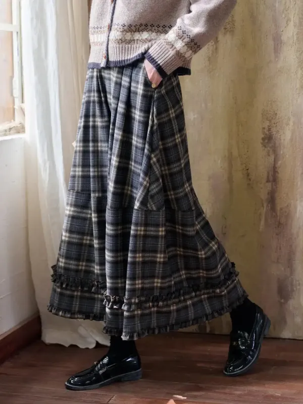 Pearl Ruffle Plaid Skirt sold by Simple Retro