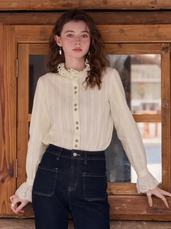 Kaiya Ruffle Collar 100% Cotton Blouse sold by Simple Retro