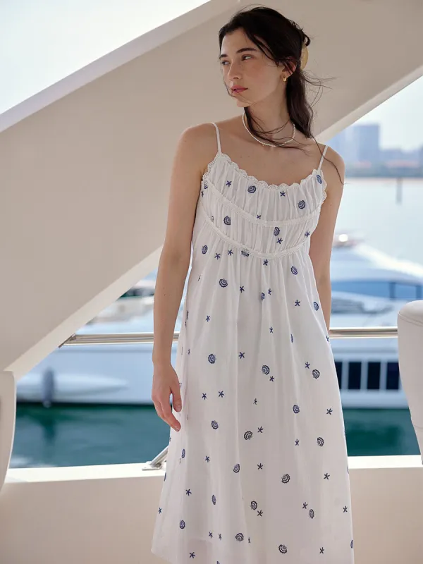 Marina Shell Embroidered Cotton Slip Dress sold by Simple Retro
