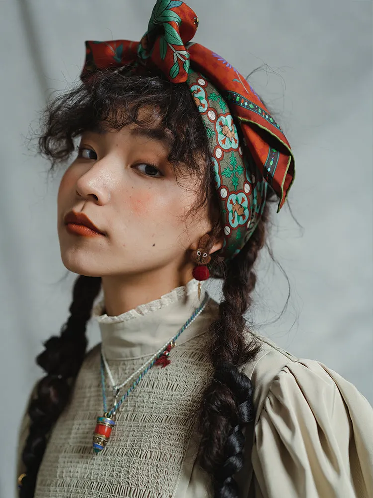 Chowxiaodou 16 Momme Large Square Slik Twill Scarf 106*106-Vintage Red sold by Simple Retro product image thumbnail 5