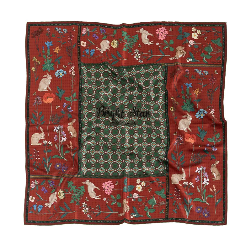 Chowxiaodou 16 Momme Large Square Slik Twill Scarf 106*106-Vintage Red sold by Simple Retro