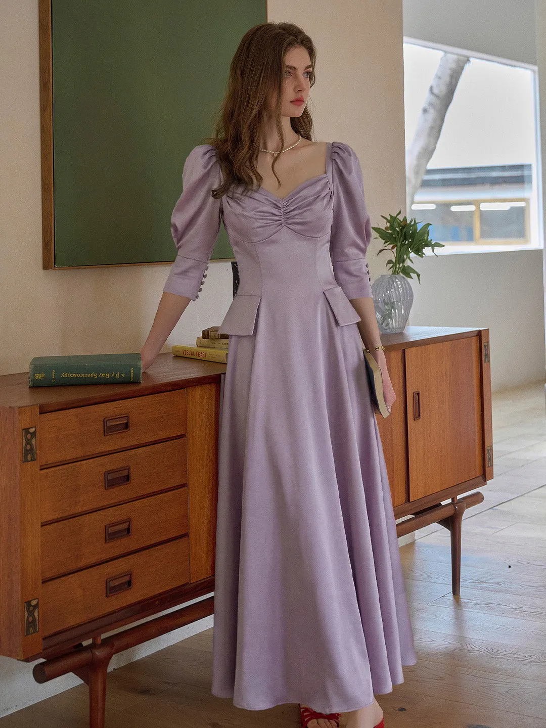 Elina Sweetheart Neck Puff Sleeve Dress sold by Simple Retro