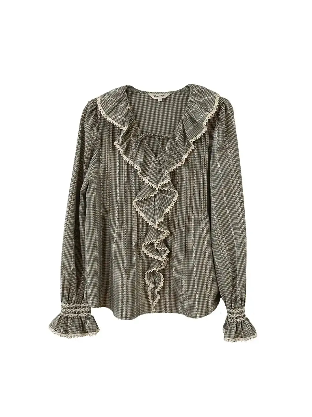 Celia V-Neck Ruffle Lace Blouse sold by Simple Retro product image thumbnail 2