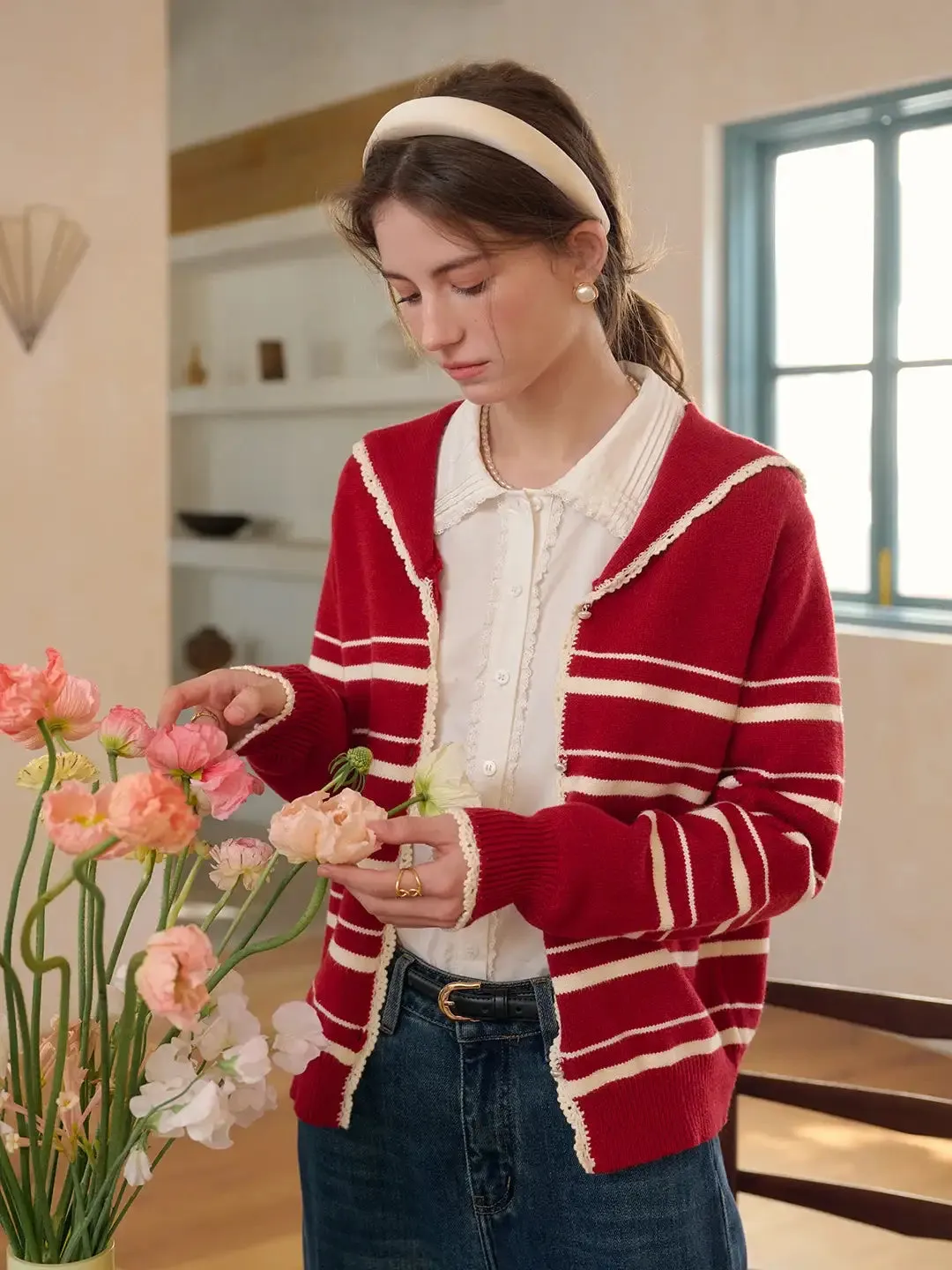 Stormi V-Neck Stripe Cardigan sold by Simple Retro product image thumbnail 5