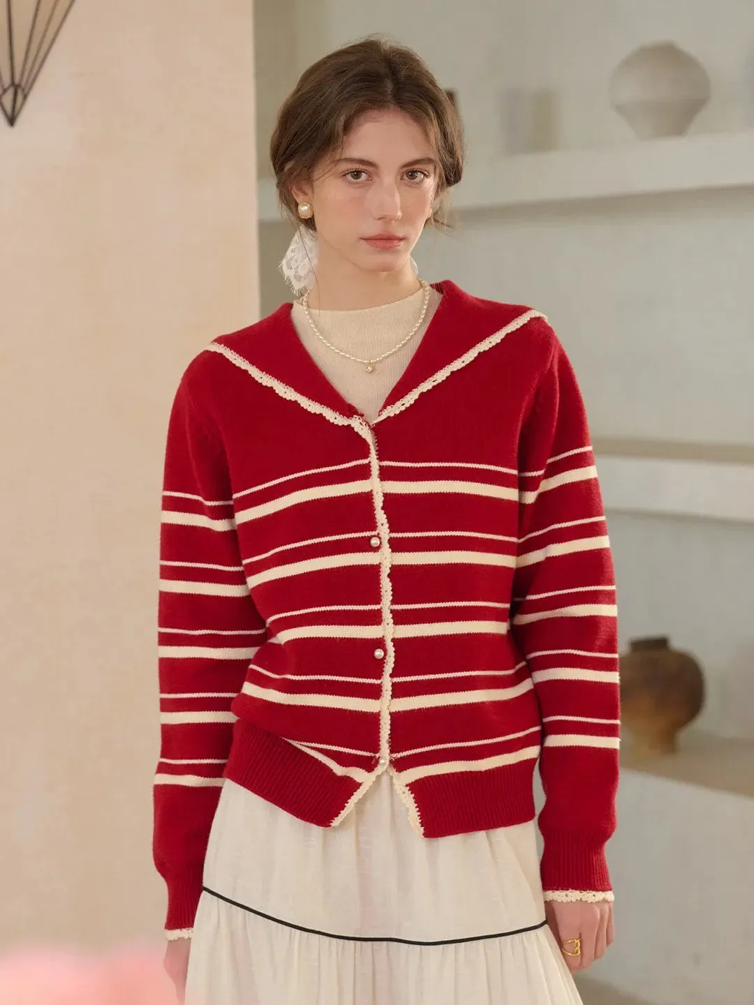 Stormi V-Neck Stripe Cardigan sold by Simple Retro