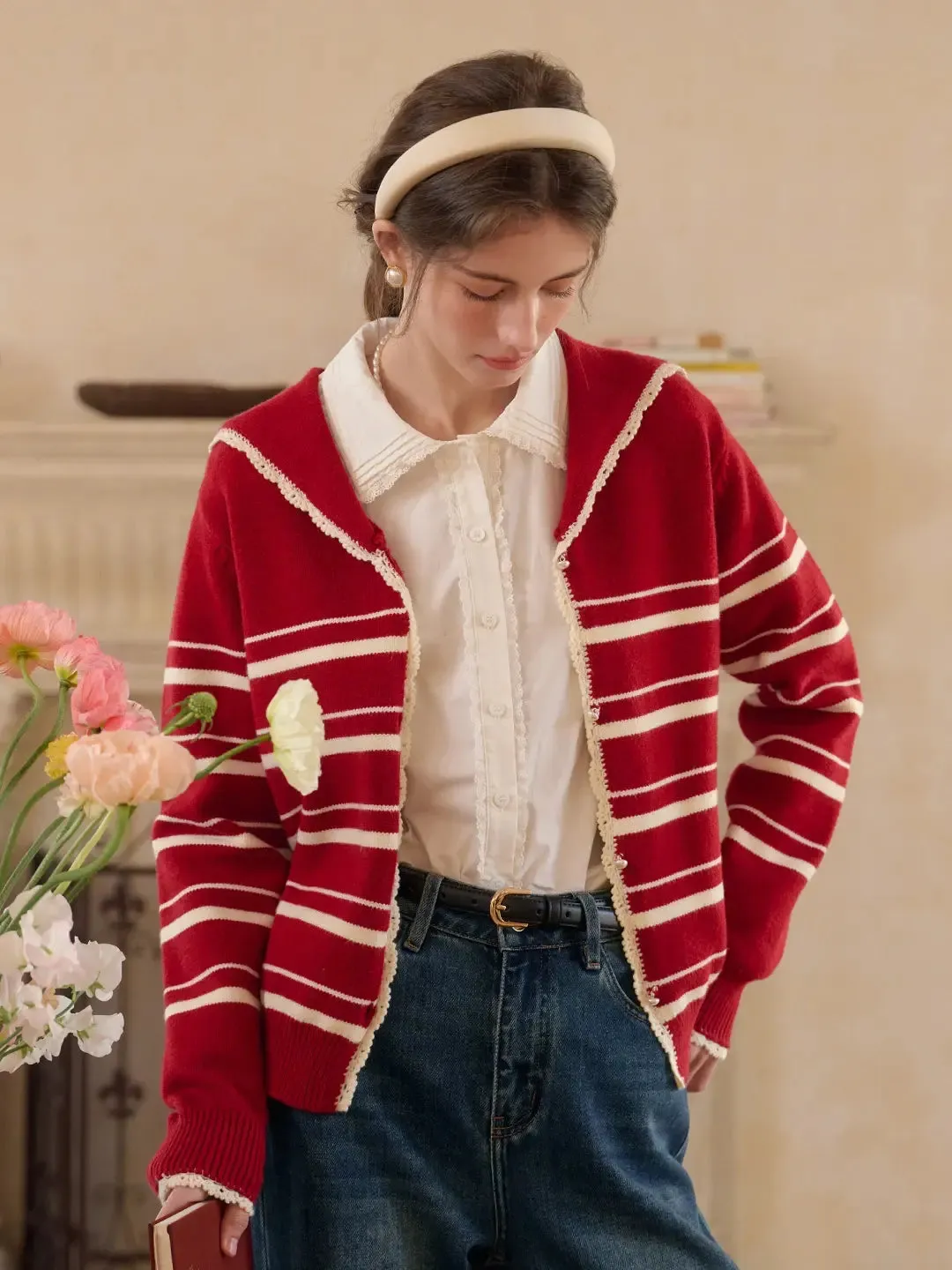 Stormi V-Neck Stripe Cardigan sold by Simple Retro product image thumbnail 3