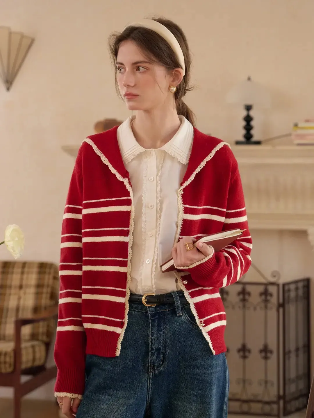 Stormi V-Neck Stripe Cardigan sold by Simple Retro product image thumbnail 4