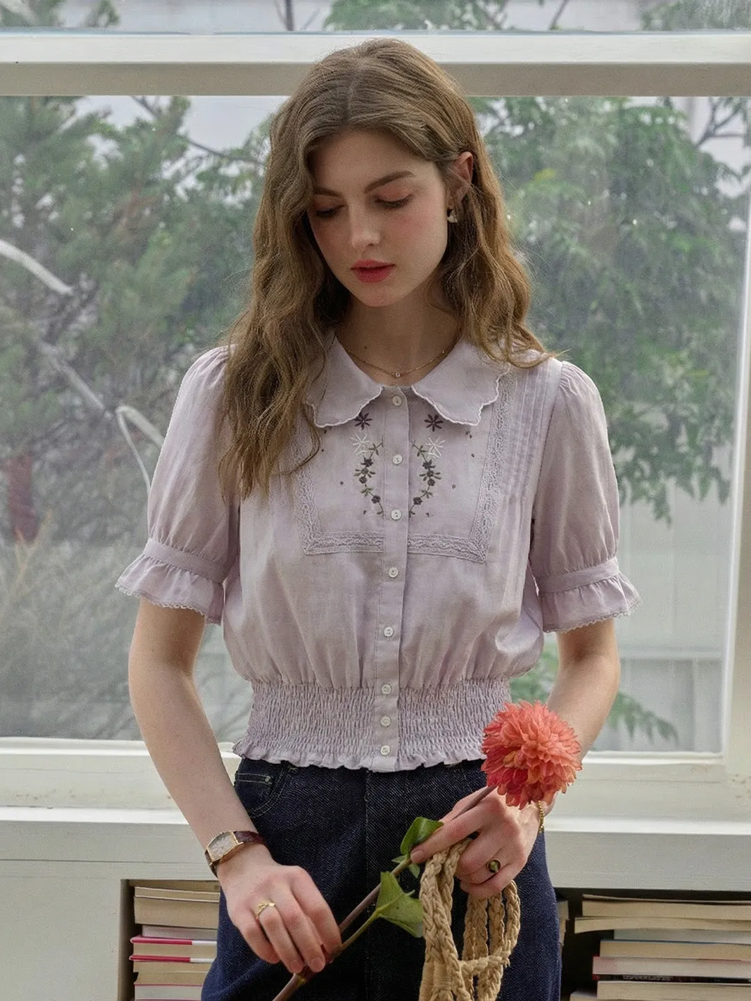 Giuliana Peter Pan Collar Embroidered Blouse sold by Simple Retro