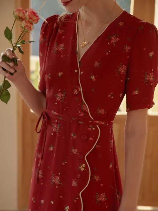 Kimura Floral-Print Rayon Midi Dress made by Simple Retro