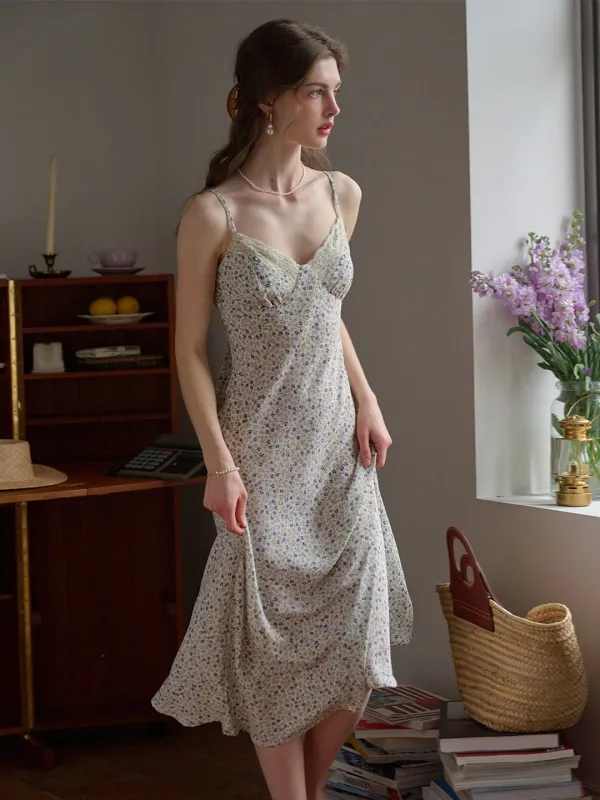 Juliana Lace Patchwork V-neck Floral Suspender Dress sold by Simple Retro