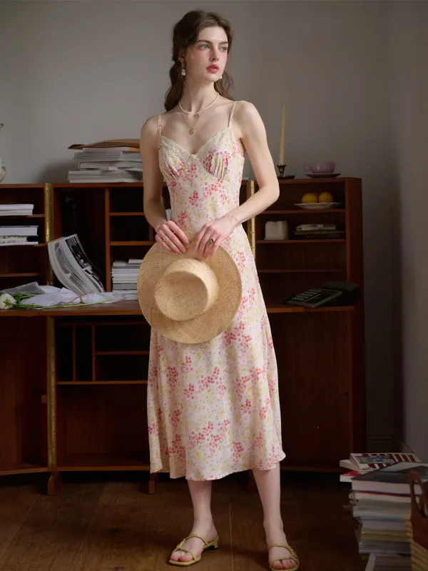 Juliana Lace Patchwork V-neck Floral Suspender Dress sold by Simple Retro