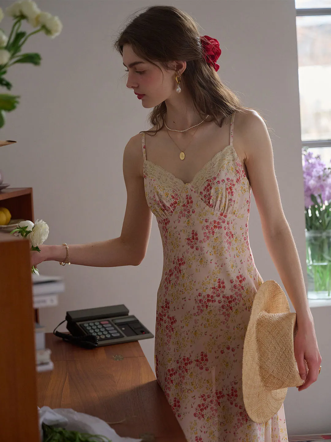 Juliana Lace Patchwork V-neck Floral Suspender Dress sold by Simple Retro product image thumbnail 2