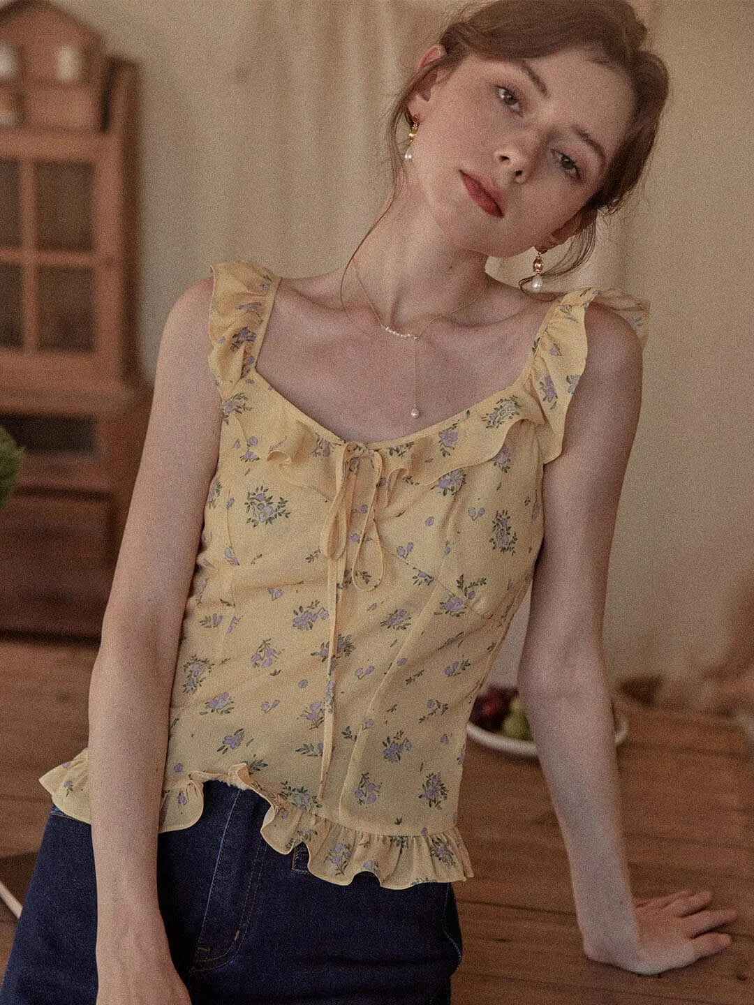 【Final Sale】Carolyn Yellow Floral Tank Top sold by Simple Retro product image thumbnail 3