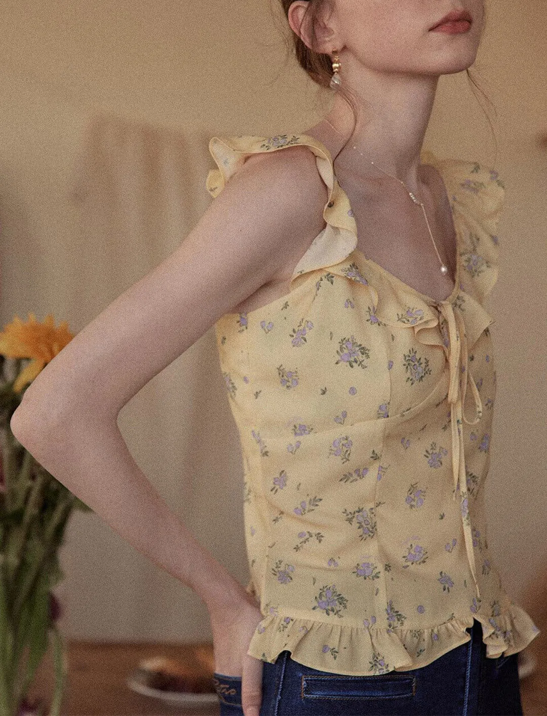 【Final Sale】Carolyn Yellow Floral Tank Top sold by Simple Retro product image thumbnail 5