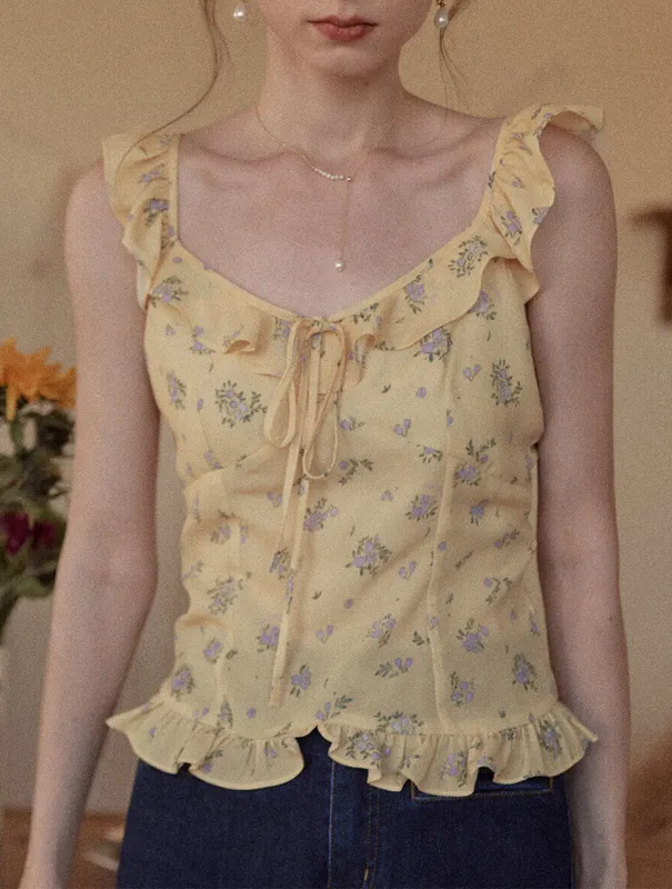【Final Sale】Carolyn Yellow Floral Tank Top sold by Simple Retro