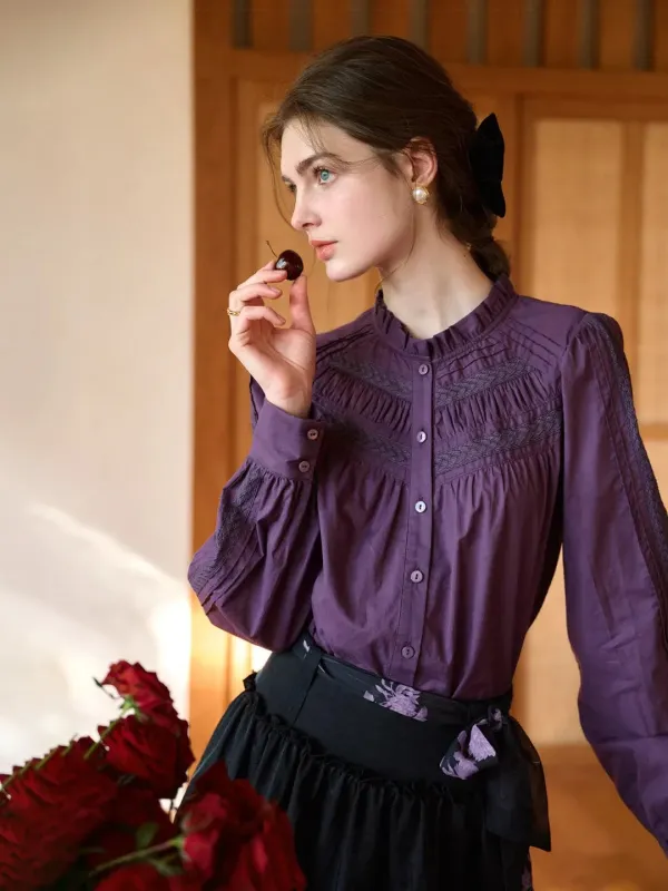 Jolie Ruffle Collar 100% Cotton Blouse made by Simple Retro