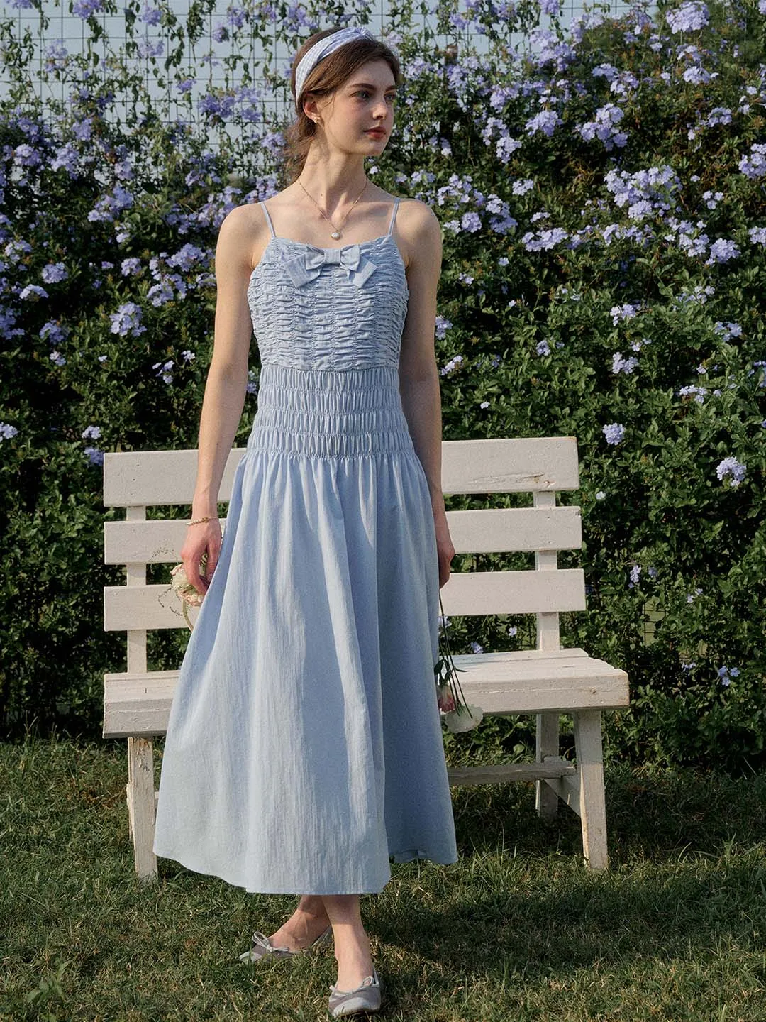 【Final Sale】Avayah Bow Smocked Slip Dress sold by Simple Retro